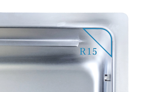 The smallest 15 mm radius corner pressed sinks